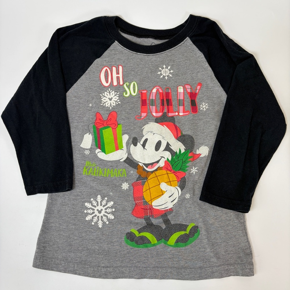 Disney Aulani Mickey Mouse Girls Small Mele Kalikimaka Holiday Baseball 3/4 Tee